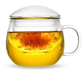 Tea & Tea 300ml Teetasse mit Deckel Rund + Sieb/Teeglas mit Glasfilter / 300ml Borosilikatglas Tasse mit Filter von Feelino …