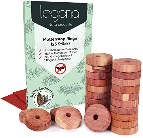 Legona® 25x Natürlicher BIO Mottenschutz aus Zedernholz / 100% Naturprodukt - Chemiefreie Mottenfalle/Erstklassige Mottenabwehr im Kleiderschrank/Langlebiger Schutz vor Kleidermotten