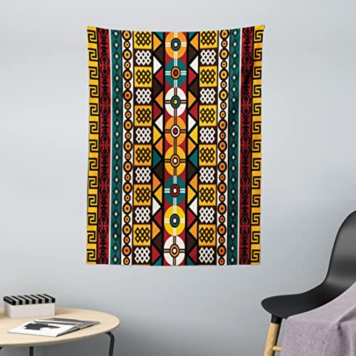 ABAKUHAUS Kente Wandteppich, Primitive Borders aus Weiches Mikrofaser Stoff Waschbar ohne Verblassen Digitaldruck, 110 x 150 cm, Orange Weiß