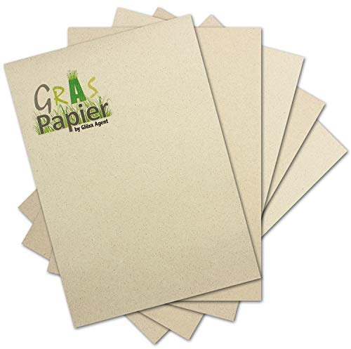50x ÖKO Briefpapier aus Graspapier DIN A4 - Recycling Papier 160 g/m² - Umwelt Bastelpapier für Einladungen oder Menükarte - Glüxx Agent