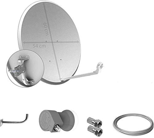 Kit parabolica | Antenna satellitare satellitare da 60 cm | LNB Illusion Single Ultra 5-0.3DB | Staffa Parete a L | Cavo antenna coassiale 6.6 mm CU-AL 25 metri | 2 connettori F.