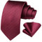 HISDERN Herren Burgund Gestreifte Krawatte Taschentuch Hochzeit Party Classic Krawatten zu Weihnachten & Einstecktuch Set