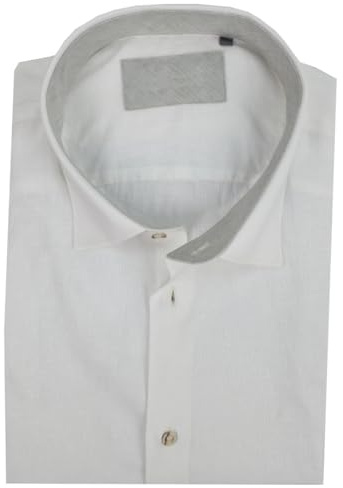 Camicia Uomo Manica Lunga in Lino Taglie Forti con Colletto Tinta Unita 3XL 4XL 5XL 6XL