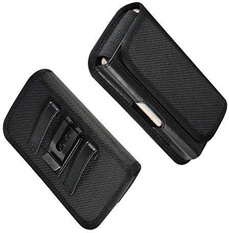 DFV mobile - Horizontal Metal Belt Clip Holster with Card Holder in Textile and Leather for Fly IQ4504 EVO Energy 5 - Black