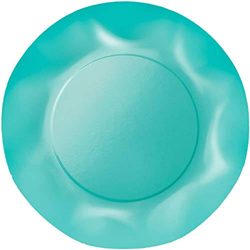 Zeus Party Piatti Piani Carta Plastificata Tinta Unita con Bordi Ondulati 25cm (Tiffany)