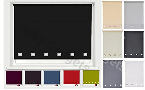 Funky Gadgets Roller Blinds Square Eyelet Light Filtering Roller Blind Daylight Trimmable Blinds Child Safe Easy Fit Metal Tube Home Office Window Blinds- Black, W90 x L165cm