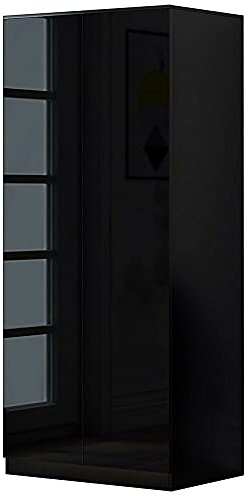 FWStyle Narvik 2 Door Black Gloss Modern Scandinavian Style Wardrobe Easy Clean Push to Open