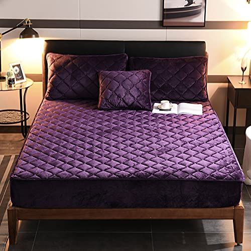 HAIBA Warme Plüsch bettlaken für boxspringbett - kuschelig flauschig gestepptes spannbettlaken Cashmere Touch 200x200cm aus Flanell Fleece in Dunkelviolett als matratzenschoner oder matratzenbezug