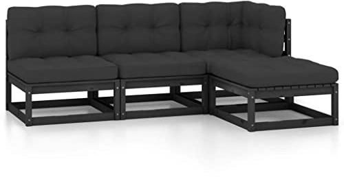 vidaXL Garten Lounge Set 4-TLG., Gartenmöbel Set Sitzgruppe für Garten Terrasse Balkon, Modular Sofa Garnitur mit Kissen, Loungemöbel, Massivholz Kiefer