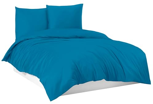 Mixibaby Bettwäsche Bettgarnitur Bettbezug 100% Baumwolle 135x200 155x220 200x200 200x220, Farbe:Blau, Größe:155 x 220 cm