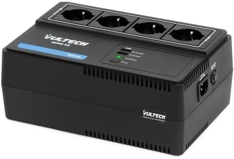 VulTech UPS700VA-XS UPS Ciabatta Multipresa 700VA/390WA, Gruppo di continuità Tecnologia Line Interactive, AVR protezione per PC e modem, 4 uscite Shuko, 2 USB Caricabatterie Smartphone e Tablet