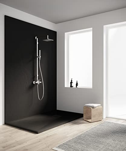 PIATTO DOCCIA IN PIETRA NATURALE ESOLUTION SERIE F IN MARMORESINA EFFETTO PIETRA ARDESIA DIVERSI COLORI BIANCO NERO GRIGIO BEIGE 100X70 CM (NERO)