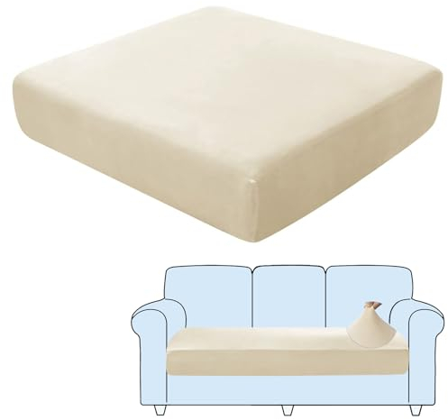 SHUOJIA Sofa-Sitzkissenbezüge, Sofakissen-Bezüge Stretch-Samt,Sitzkissenschutz,Couchkissen-Bezüge Ersatz Für Individuelle Kissen Mit Elastischem Stoff (Cream Color,Large-3-Seater)