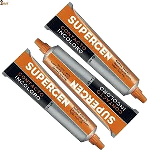 BricoLoco Pack 3 tubos Pegamento de contacto Supergen extrafuerte. 40 ml. Incoloro transparente. Suela zapatos, calzado, madera. Uniones resistentes y duraderas. Bricolaje y reparación. (3, 40 ml.)