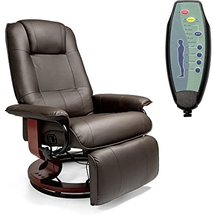 Cherbowing Fauteuil Relax de Massage Electrique Inclinable à 150°,Rotative à 360° en PU, Repose-Pieds,Appui-Tête Réglable Chaise du Bureau Télé Marron Brun