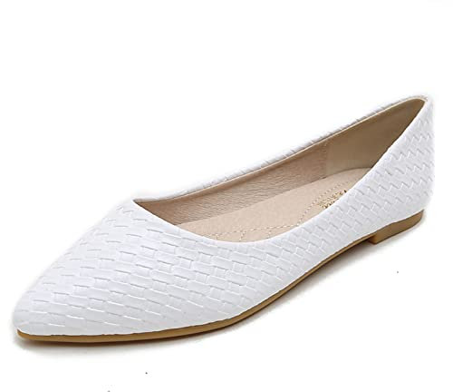 MACHSWON Womens Ballerina Flat Fashion Comfy Woven Pointed Toe Slip On Comfy Ballet Pumps Dolly Shoes(White, Size 5)