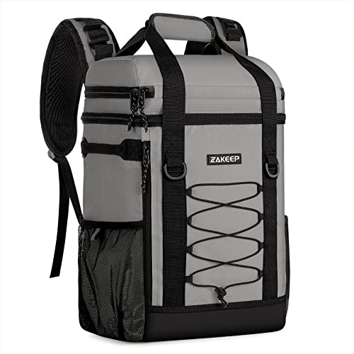ZAKEEP Kühlrucksack, 36 Dosen, multifunktional, auslaufsicher, Kühlrucksack mit gepolstertem Griff Oben, Netztasche für Camping BBQ (Grau)