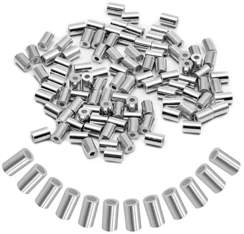 Piutouyar Aluminum Crimping Loop Sleeve, 3/64 inch (1.2mm) Wire Rope Stop Sleeve, Cable Ferrule,Wire Rope Crimping Sleeve(100 Pcs)
