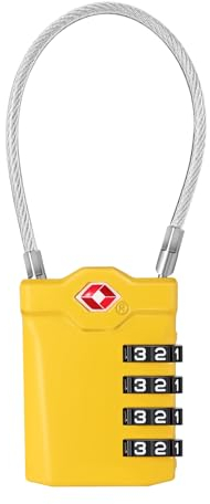 ZHEGE TSA Approved Luggage Locks, Suitcase Padlocks, White Code Padlock with Open Alert Indicator, Flexible Cable Travel Padlock, 4 Digit Combination Padlock for Gym Locker (Yellow