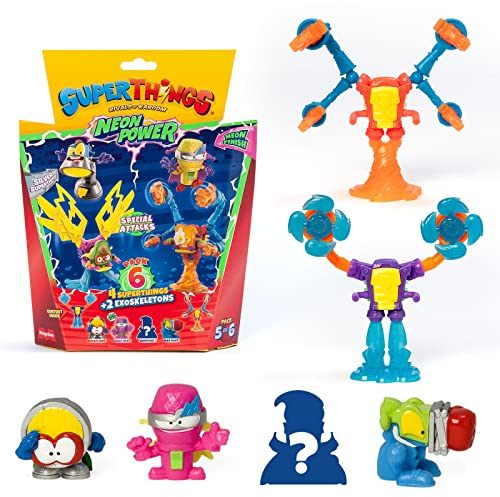 Superthings Neon Power Serie, enthält 1 silbernen Kapitän und 2 Exoskeletons