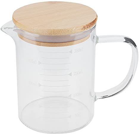 Serlium Jarra Medidora De Vidrio, Jarra Medidora De Vidrio De Borosilicato Jarra Medidora De Vidrio Resistente Al Calor con Tapa para El Hogar del Restaurante del Hotel(350ml)