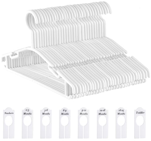 Homewit 30 Stück Baby kleiderbügel, Kleiderbügel Kinder Kleiderbügel Weiß für Kinder, 0-6 Monate Baby mit 8 Stück Babygarderobe Trennwänden Kleine kleiderbügel 27cm Länge