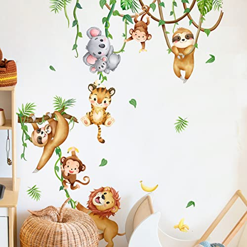 Runtoo Wandtattoo Waldtiere Dschungeltiere Wandsticker Faultier Koala Löwe Wandaufkleber Kinderzimmer Babyzimmer Mädchen Junge Wanddeko