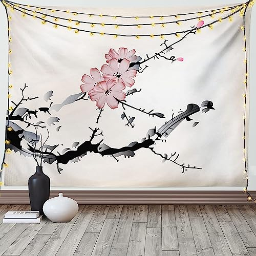 Sxakswol Wandteppich Groß Kirschblüten Wandbehang Japan Tapisserie 3D Wandtuch Kirschblüten Wandteppiche Aesthetic für Wohnzimmer Schlafzimmer Wohnheim Wanddeko, 150x150 cm