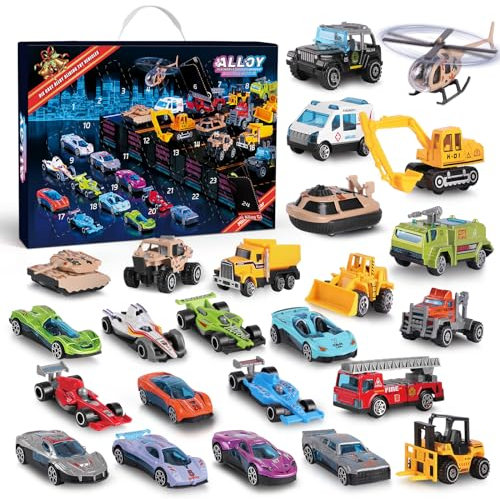 Adventskalender Kinder 24-teiliges Spielzeugfahrzeug für Jungen, adventskalender autos für jungs adventskalender spielzeug für 3 4 5 6 7 8 9 10 11 12 Kinder Jungen Mädchen