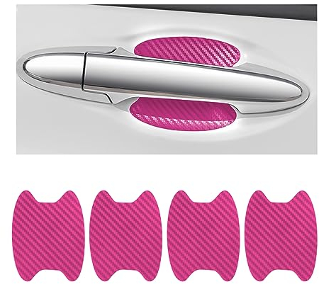 CGEAMDY 4PCS Exterior Car Stickers, Carbon Fiber Protection Film für Autofolie, Kratzfeste Schutzfolie, Universal Fit für die meisten Fahrzeuge (Rosa)