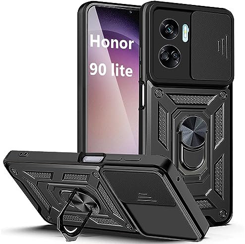 XCYYOO Hülle Honor 90 Lite mit Ring Handyhülle Magnetische Autohalterung 360° Halter Ständer Silikon Kameraschutz Schutzhülle 360 Metall Ring Halter Stoßfest Bumper Case- Schwarz