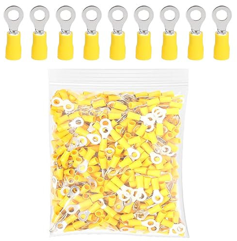 ETOPARS 100 Pezzi Giallo M6 Terminale Connettori ad Anello 6,4mm Rame Connettori Elettrici Occhiello Anello 10-12 AWG Capicorda Elettrici in Filo Crimpare Connettori Isolato Cavi