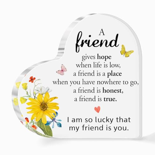 Cartel acrílico con forma de corazón, regalo de amistad para mujer, mejor amiga, compañera de trabajo, cumpleaños, despedida de casa, placa de jubilación, decoración de escritorio A545