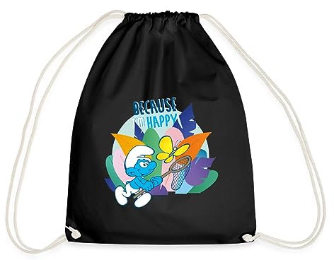 Spreadshirt Die Schlümpfe Because I'm Happy Spruch Glücklich Turnbeutel, One size, Schwarz