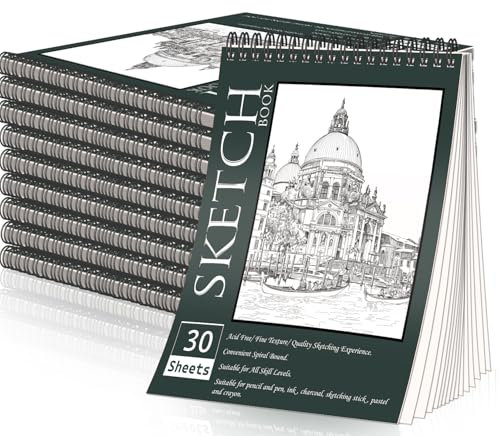 OSIMIG 10 Stück A4 Skizzenbuch, Spiralgebundener Zeichenblock A4 Hardcover, Großes Skizzenblock, für Kinder und Profis für Zeichnungen und Skizzen, 21 cm x 29 cm, 300 Blatt, 100g Papier