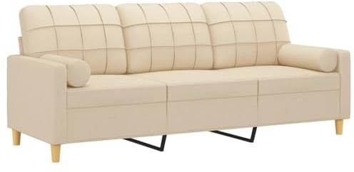 vidaXL Sofa 3 Sitzer, Couch mit Zierkissen, Liegesofa für Wohnzimmer, Polstersofa Sessel Relaxsofa Loungesofa Relaxcouch, Creme Stoff