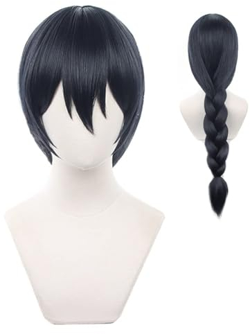 GmfLeX 31 80cm Riko Amanai Natürliche Schwarz Braid Cosplay Perücke mit Pony Hallween Cosplay Weihnachtsfeier Perücken