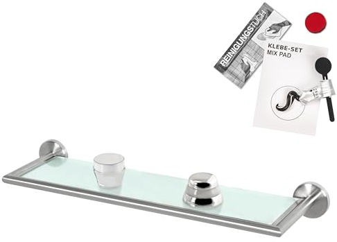 bremermann Bad-Serie PIAZZA - Glasablage mit mattem Edelstahl-Rahmen inkl. 2x Klebeset