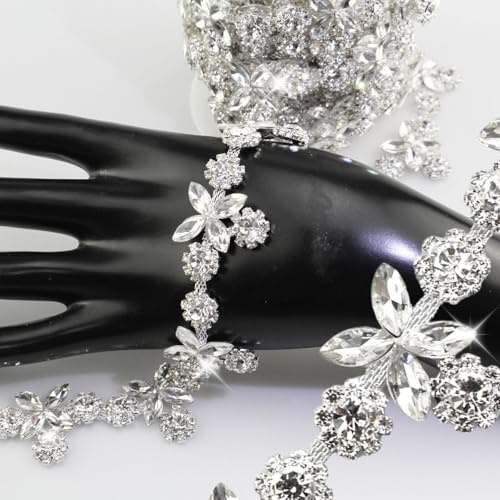 PEARLY JUN 91 Cm Silber Strassband Zum Aufnähen Glitzerband | Rhinestone Chain Strassband Chain Kette Glitzer Annähen Trim DIY für Hochzeitskleid Dekoration Kleidung Kuchen