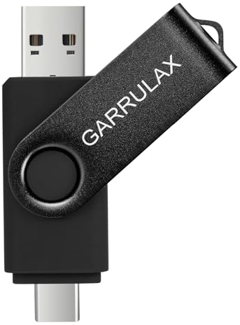 GARRULAX Memoria USB 2 en 1 OTG tipo C USB 2.0 giratoria, almacenamiento de fecha, pulgar pendrive para teléfonos inteligentes Android, MacBook, tabletas, PC (negro, 128 GB)