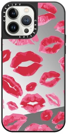 CASETiFY Mirror iPhone 13 Pro Max Case [Reflective / 4.9ft Drop Protection/Compatible with Magsafe] - Lipstick Kisses - Silver On Black