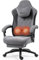 Dowinx Gaming Stuhl Stoff mit Beheizter Massage Lendenwirbelstütze, Gamer Stuhl mit Tasche Frühling Kissen und Fußstütze, Roß und Hoch Gamer 150 kg Belastbarkeit (Grau)
