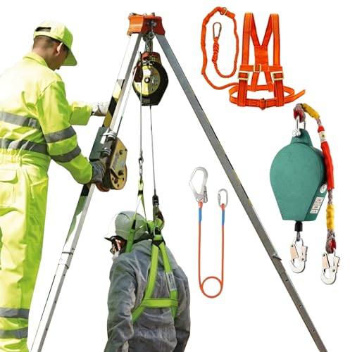 Dreibein für beengte Räume – Rettungsdreibeinsystem mit 1200 1800 2600 Pfund Seilwinde und 10 m Absturzsicherung, Hebe- und Rettungsausrüstung für Arbeiten in großer Höhe/Brunnen/Schächten/Kanalisati