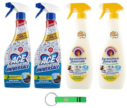 4x Testpaket Chanteclair Zitrone + Ace Limette und Pfefferminze Sgrassatore,Universal-Entfetter - Spray 600ml + Beni Culinari Kostenloser Schlüsselanhänger