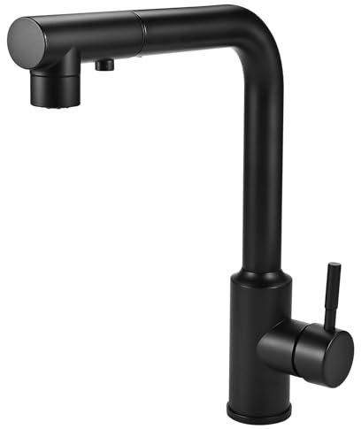 Cieex Robinet Cuisine Douchette Mitigeur Cuisine Bec Haut Robinetterie de Cuisine Pivotant à 360° Robinet Cuisine Noir en Acier Inoxydable Poignée Unique, 2 Modes de Pulvérisation