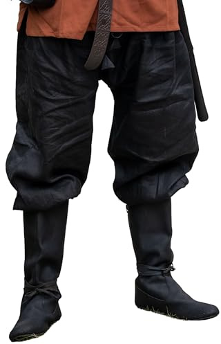 Leonardo Carbone® Wikinger Leinenhose Wodan - Herren Hose, Leichte Sommerhose, Festival Outfit, Mittelalter Kleidung, LARP, Cosplay, Freizeithose - 100% Leinen Schwarz S