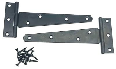 2PK 150mm Black Tee Hinges with Fixings. 6 T-Hinges for Garden Gates, Sheds and Doors. Japanned Corrosion and Weather Resistant External Hinge Pack of 2 with Screws.