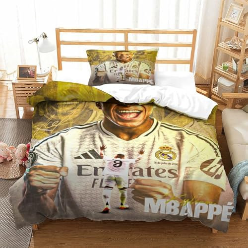 Rochile Mbappe Bettbezug Bettwäsche-Sets Kinderbettwäsche Reißverschluss Mit Kissenbezug Betten Set Für Jungen Und Mädchen, Kinder Single（135x200cm）