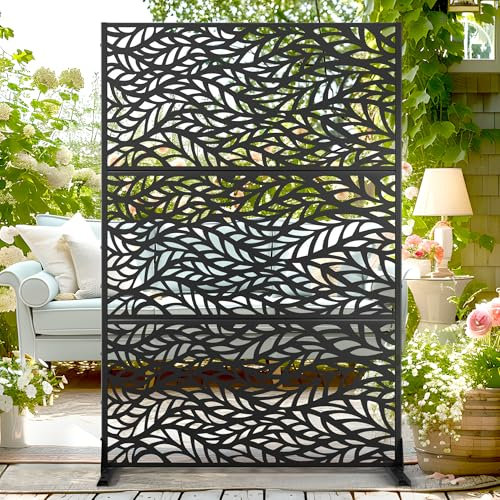 Brise-Vue en métal de 182,9 x 119,4 cm (H x l) - Brise-Vue extérieur Autonome - Panneaux et Panneaux pour terrasse, pelouse, terrasse - Clôture d'intimité décorative (se Compose de 3 Panneaux)