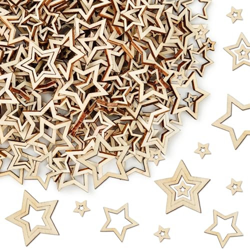 300 Stück Holzsterne Streudeko,Kleine Holzsterne zum Basteln,Sterne Holz,Sterne Deko Konfett,Streudeko Sterne Weihnachten, Holzsterne 3er Set für Weihnachten Tischdeko 3 Größen
